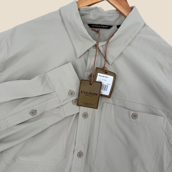 Filson Other - Filson Ultra-Light Shirt Mens Medium Sandbar Tan Ripstop Long Sleeve Polo NEW